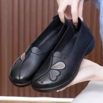 Новые туфли для мам среднего и пожилого возраста, элегантные туфли на плоской подошве, удобные нескользящие женские туфли-бабочки, De Mujer 2025 35 чёрный