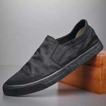 Новые туфли для мужчин, дышащая парусиновая повседневная обувь, модная камуфляжная обувь для скейтбординга, уличные крутые мокасины без застежек 38 чёрный