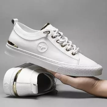 Новые туфли для мужчин из натуральной кожи, повседневная обувь, модные туфли для скейтбординга на плоской подошве, молодежные крутые кроссовки без застежек 39 чёрный