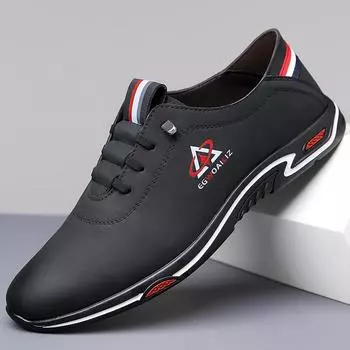 Новые туфли для мужчин Кожаная повседневная обувь Модные туфли для отдыха на плоской подошве Уличные классные кожаные кроссовки на шнуровке 38 чёрный