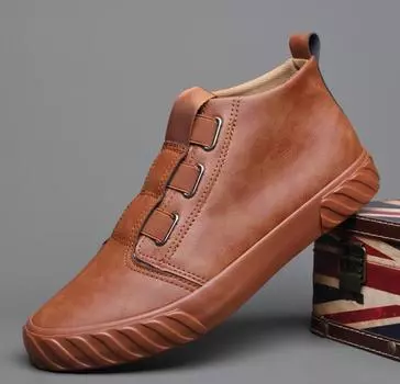 Новые туфли для мужчин Кожаная повседневная обувь Весна Осень Модные высокие плоские туфли для скейтбординга Кроссовки без застежек 38 чёрный