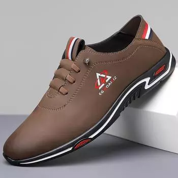 Новые туфли для мужчин Кожаная повседневная обувь Модные туфли для отдыха на плоской подошве Уличные классные кожаные кроссовки на шнуровке 38 чёрный