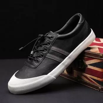 Новые туфли для мужчин Кожаные повседневные туфли Модные туфли на шнуровке для отдыха в полоску на плоской подошве для мужчин Весна Осень Крутые лоферы 38 чёрный