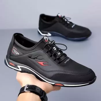 Новые туфли для мужчин Кожаные повседневные туфли Модные плоские туфли для отдыха Спортивные уличные кроссовки слипоны 38 чёрный