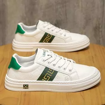 Новые туфли для мужчин Кожаные повседневные туфли Трендовые полосатые балетки Скейтборд обувь Молодежная уличная мода Белые кроссовки 39 белый