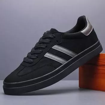 Новые туфли для мужчин, повседневная обувь из кожи и холста, модные полосатые туфли для скейтбординга на плоской подошве, молодежные крутые кроссовки на шнуровке 38 чёрный