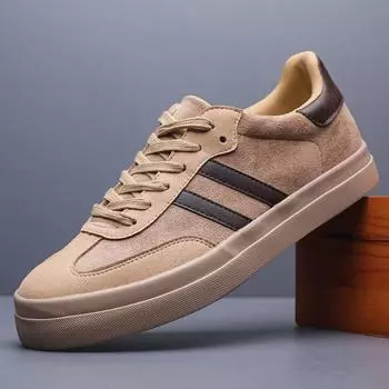 Новые туфли для мужчин, повседневная обувь из кожи и холста, модные полосатые туфли для скейтбординга на плоской подошве, молодежные крутые кроссовки на шнуровке 38 чёрный