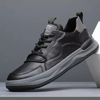 Новые туфли для мужчин Повседневная обувь из натуральной кожи Трендовый спортивный стиль Дышащие туфли из коровьей кожи Молодежные кроссовки на шнуровке 38 чёрный