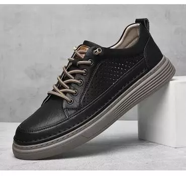 Новые туфли для мужчин. Повседневная обувь из натуральной кожи. Летние дышащие микропористые балетки. Кроссовки для скейтбординга из коровьей кожи. 38 чёрный