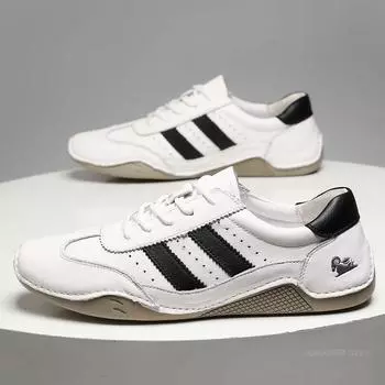 Новые туфли для мужчин, повседневная спортивная обувь из натуральной кожи, модные полосатые кроссовки на шнуровке, мягкая подошва, легкие мокасины 38-48 38 чёрный