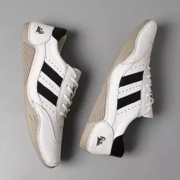 Новые туфли для мужчин, повседневная спортивная обувь из натуральной кожи, модные полосатые кроссовки на шнуровке, мягкая подошва, легкие мокасины 38-48 38 чёрный