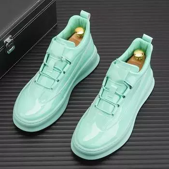 Новые туфли для мужчин, повседневные туфли из лакированной кожи, модные высокие туфли для скейтбординга на плоской подошве, молодежные уличные кроссовки на шнуровке 39 небесно-голубой