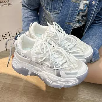 Новые туфли для папы, женская весенне-осенняя модная спортивная обувь для студентов, женская повседневная обувь в тон, дышащая, с толстой подошвой, с сеткой, универсальная 35 серый