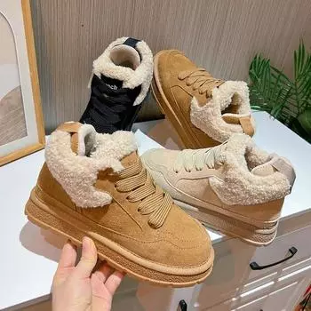 Новые туфли для женщин Ботинки из натуральной кожи Классические ботильоны Кожаная повседневная обувь Теплые плюшевые зимние ботинки 35 бежевый