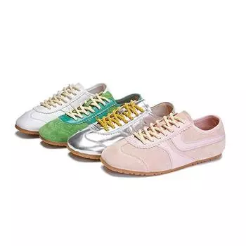 Новые туфли для женщин из натуральной кожи, повседневная спортивная обувь для девочек, плоские туфли для скейтбординга, кроссовки на шнуровке 35 зелёный