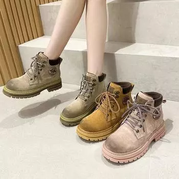 Новые туфли для женщин. Классические ботинки из натуральной кожи. Желтые ботильоны. Женские высокие замшевые повседневные туфли. Зимние ботинки. 33 хаки