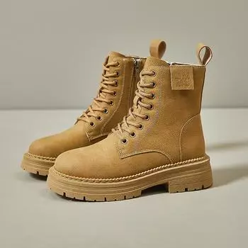 Новые туфли для женщин. Классические кожаные ботильоны для девочек. Высокие кожаные повседневные туфли на толстой подошве. Мотоциклетные ботинки. 35 чёрный