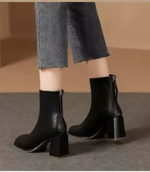 Новые туфли для женщин кожаные современные ботинки весна осень лаконичные высокие повседневные туфли для девочек на открытом воздухе короткие ботильоны 6.5 см 34 бежевый