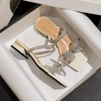 Новые туфли для женщин Красивые босоножки с кристаллами и цепочками Летние туфли для отдыха на квадратном каблуке Туфли-лодочки для женщин Повседневная обувь на высоком каблуке 35-43 35 чёрный