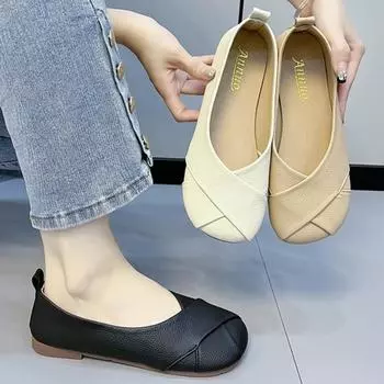 Новые туфли для женщин, летние, с одной педалью, легкие, женские, повседневные туфли, неглубокие, без застежек, женские, прогулочные туфли, женские, дышащие, на плоской подошве 35 бежевый