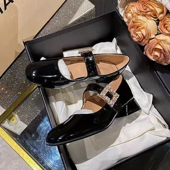 Новые туфли для женщин, туфли-лодочки, модные дизайнерские туфли из лакированной кожи на высоком каблуке, женские туфли со стразами для вечеринок и повседневного платья 35 чёрный