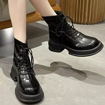 Новые туфли для женщин, весенние и осенние женские сапоги, однотонные, с круглым носком, на шнуровке, на молнии, на платформе, водонепроницаемые, модные сапоги 35 хаки