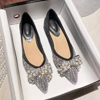 Новые туфли для женщин, весна-лето, туфли с острым носком и каблуком 3 см, красивые туфли для вечеринки с жемчугом, размеры 35-41 35 чёрный