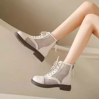 Новые туфли для женщин Женские сапоги на молнии Модные прочные офисные и карьерные высококачественные сапоги на каблуке с сеткой Женские сапоги Zapatos Mujer 35 покинуть белый