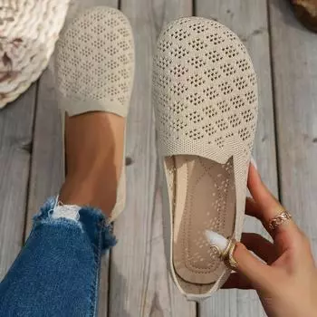 Новые туфли Fly-knit Slip-on Flats больших размеров, дышащие повседневные вязаные туфли для женщин 36 бежевый