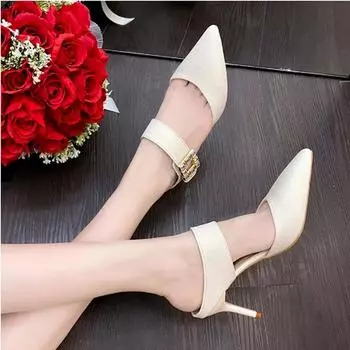 Новые туфли-лодочки с хрустальной пряжкой, женские сексуальные туфли с острым носком на тонком каблуке, зеленые босоножки на высоком каблуке 34 бежевый