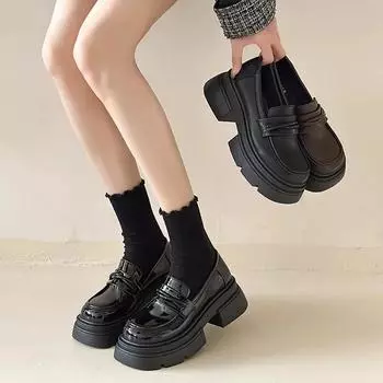 Новые туфли-лодочки женские туфли-оксфорды на высоком каблуке с круглым носком для женщин, туфли на платформе из цельной кожи для женщин 35