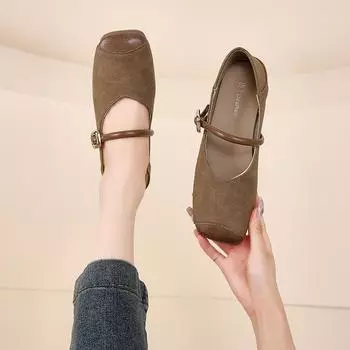 Новые туфли Мэри Джейн 2024 года, женские повседневные балетки на мягкой подошве для отдыха на открытом воздухе, туфли на плоской подошве с круглым носком 35 хаки
