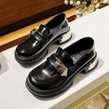 Новые туфли Мэри Джейн, модные, с круглым носком, на толстой подошве-маффин, с металлической пряжкой, универсальные кожаные лоферы на платформе, одинарные туфли, женская обувь 35