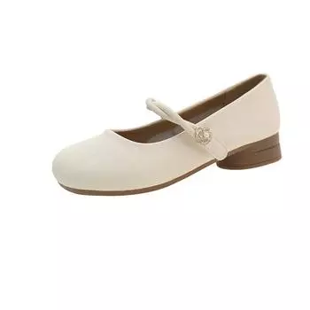 Новые туфли Мэри Джейн на одинарном каблуке, французский широкий каблук, модные, на одной пуговице, с мелким вырезом, женские туфли, повседневные маленькие кожаные туфли 35