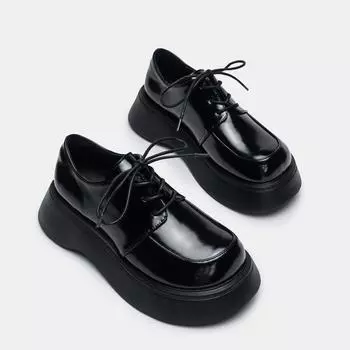 Новые туфли Мэри Джейн на толстой подошве с большим носком. Женские одиночные туфли в студенческом стиле. Маленькие кожаные туфли. Женские туфли на платформе. 35 чёрный
