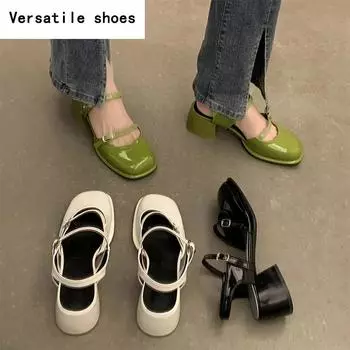 Новые туфли Мэри Джейн, туфли-лодочки с пряжкой, женские элегантные туфли на толстом каблуке с квадратным носком, модная уличная женская обувь 35