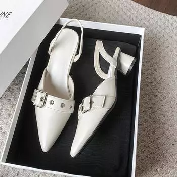 Новые туфли Мэри Джейн в французском стиле с острым носком, ретро туфли на среднем толстом каблуке для женщин, для ношения с юбками и маленькие кожаные туфли 35