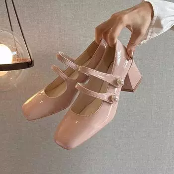 Новые туфли Мэри Джейн женские ретро элегантные квадратные носки толстые высокие каблуки модные уличные женские туфли зрелые милые туфли для свиданий женские туфли-лодочки 34 розовый