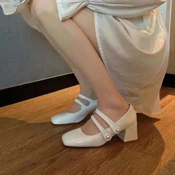 Новые туфли Мэри Джейн женские ретро элегантные квадратные носки толстые высокие каблуки модные уличные женские туфли зрелые милые туфли для свиданий женские туфли-лодочки 34 розовый