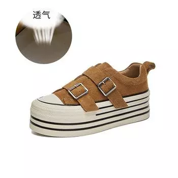 Новые туфли на липучке 2025 весна повседневные кожаные маленькие белые туфли женские на платформе с увеличением высоты женская обувь модные одинарные туфли женские 35