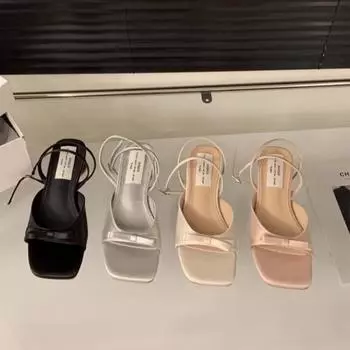 Новые туфли на низком каблуке, летние, лучшие уличные женские босоножки с квадратным носком и открытым носком, с бантом, женские босоножки на высоком каблуке 35 серебряный