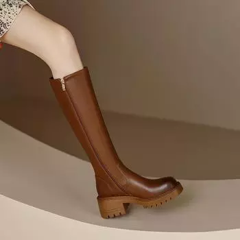 Новые туфли на платформе и среднем каблуке, женские сапоги до колена, зимние длинные сапоги, дизайнерские женские сапоги, модные повседневные ботинки Chelsea Botas 34 чёрный