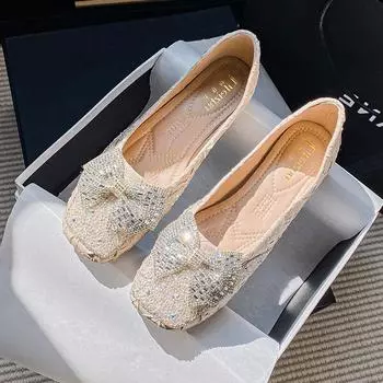 Новые туфли на плоской подошве для женщин, весна-лето, красивые шелковые мокасины с бантом и кристаллами, удобные туфли-лодочки для девочек, размеры 35-43 35 синий