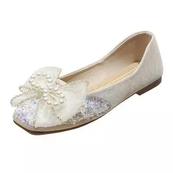 Новые туфли на плоской подошве с бантом, женские туфли с жемчужной веревкой, хрустальными бусинами, мягкие туфли, повседневные женские туфли-одиночки 35