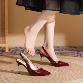 Новые туфли на шпильках с острым носком, а также толстые и широкие туфли-одиночки из лакированной кожи с закрытым носком, универсальные сексуальные женские туфли 34 чёрный