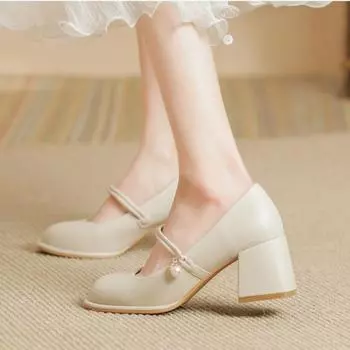 Новые туфли на толстом и высоком каблуке для женщин, женская обувь 35 телесный