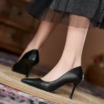 Новые туфли на высоком каблуке для женщин с острым носком на шпильке, универсальные профессиональные рабочие туфли для поездок на работу, одинарные туфли 34 чёрный