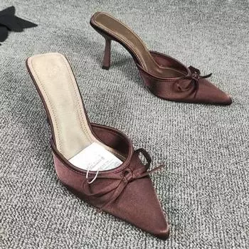 новые туфли на высоком каблуке с бантом женские туфли-мюли с острым носком сексуальные летние платья вечерние босоножки на шпильках женские шлепанцы трендовые туфли-лодочки 35
