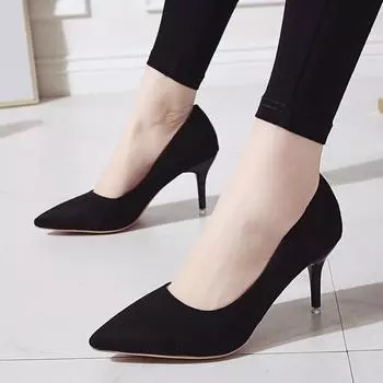 Новые туфли на высоком каблуке с острым носком на шпильке, замшевая одинарная обувь Wild Four Seasons, женская приливная 35