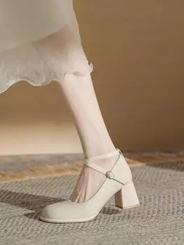 Новые туфли на высоком каблуке с толстым ремешком, юбка, французский ципао, одинарные туфли, сандалии с туфлями Мэри Джейн 2025 года для женщин 34